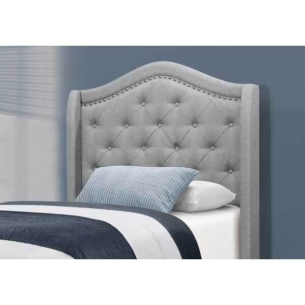 Bed, Twin Size, Platform, Teen, Frame, Upholstered, Velvet, Wood Legs, Grey, Chrome, Traditional